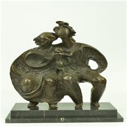 Family Group Bronze Sculpture on Marble Base Figurine