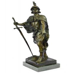 Roman Warrior Le Devoir Bronze Sculpture on Marble Base Statue