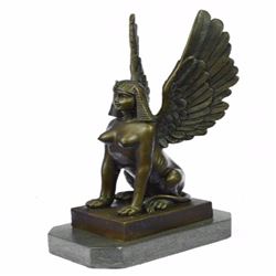 Nude Sphinx Bronze Sculpture on Marble Base Figurine