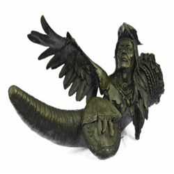 Native American Warrior With Eagle Headdress And Horn Bronze Sculpture