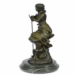Sexy Maiden Holding Rose Flower in Garden Bronze Sculpture