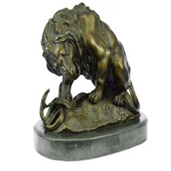Lion and Snake Bronze Sculpture on Marble Base Statue
