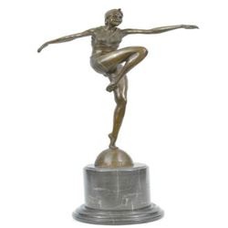 Female Swimmer Bronze Sculpture on Marble Base Figurine
