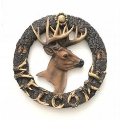 Welcome Sign Stag Buck Cold Cast Bronze Sculpture