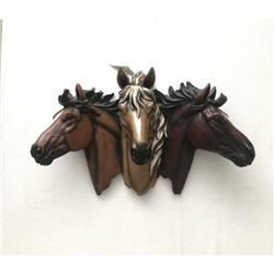 Three Dimension Triple Derby Horses Multi Color Cold Cast Bronze Sculpture