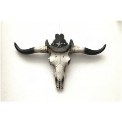 Carved Bull Horn Bison Head Steer Skull Cold Cast Bronze Sculpture