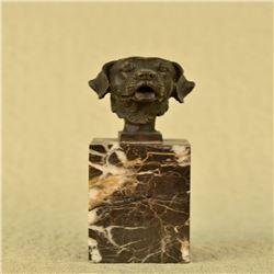 Labrador Retriever Head Bust Bronze Sculpture on Marble Base Figurine