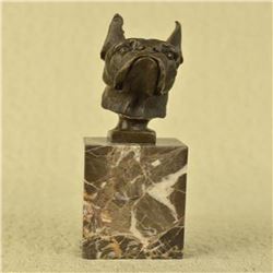 German English Boxer Bulldog Bronze Sculpture on Marble Base Statue