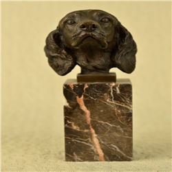 Bust Cocker Spaniel Dog Bronze Sculpture on Marble Base Figurine