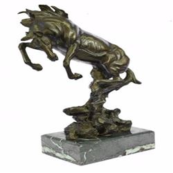 Art Deco Rearing Horse Bronze Sculpture on Marble Base Statue