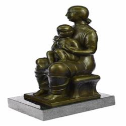 Mother and Child Green Patina Bronze Sculpture