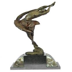 Erotic Art Leaping Dancer Bronze Sculpture on Marble base Figurine