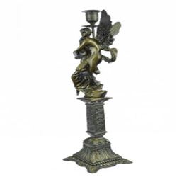 Guardian Angel Protecting Nude Woman Mythical Candelabra Bronze Sculpture