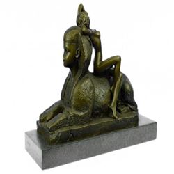 French Nude Nymph Resting on Sphinx Bronze Sculpture
