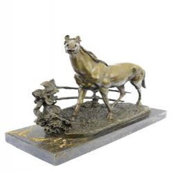Whinny Stallion Arabian Horse Bronze Sculpture on Marble Base Statue