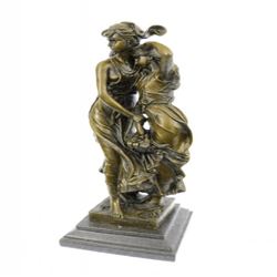 Two young Girl in Flower Dress Bronze Sculpture