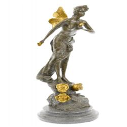 Winged Wood Nymph Nude Fairy Bronze Sculpture