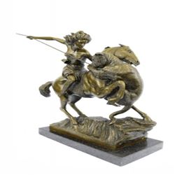 Horseback Attacked by a Tiger Kiss Bronze Statue