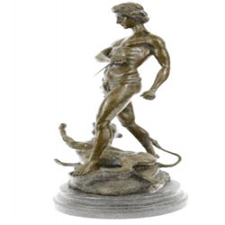 Youth and Leopard Bronze Sculpture
