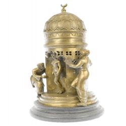 Gold Patina Lurking Two Arab Men Naked Female Bronze Sculpture