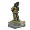 Image 2 : Indian with Feathered Headdress Holding an Ox Head Bronze Sculpture