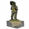 Image 4 : Indian with Feathered Headdress Holding an Ox Head Bronze Sculpture