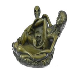 Skeleton Nude Woman Ashtray Bronze Figurine