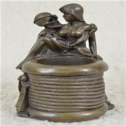 Skull In Love With A Sexy Gal Pen Holder Bronze Sculpture