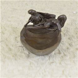 Nude Lady Skeletal Figural on Boat Bronze Ashtray Sculpture