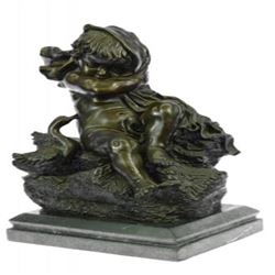 An Innocent Nude Toddler With Her Blanket Duck Bronze Sculpture