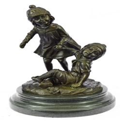 Children at Play Bronze Sculpture on Marble Base Figurine