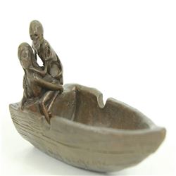 Skull and Nude Female on Boat Bronze Sculpture