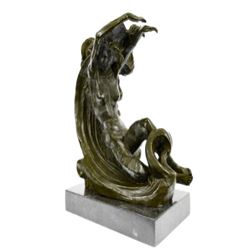 Special Patina Nude Female Resting on Moon Bronze Sculpture