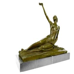 Nude Female Bronze Sculpture on Marble Base Statue