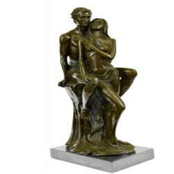 Superb Hot Cast Nude Couple Male Female Bonze Sculpture Marble Base Figurine Art