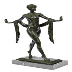 Exotic Nude Dancer Bronze Sculpture on Marble Base Figurine