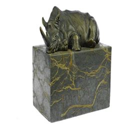 Rhino Bronze Sculpture on Marble Base Figurine