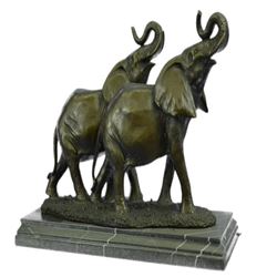 Two Walking African Elephants Bronze Sculpture