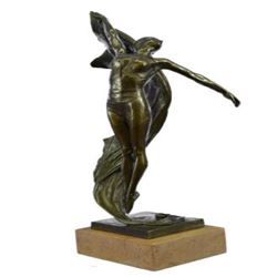 Nude Flag Dancer Bronze Sculpture on Marble Base Statue