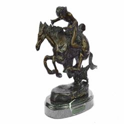 Native American Indian Riding Horse Bronze Sculpture