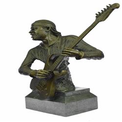 Jimmy Hendrix playing his Guitar Bronze Sculpture