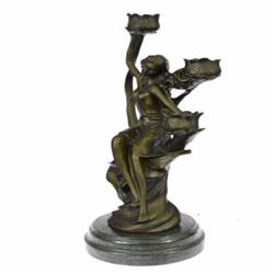 Art Nouveau Lady Candelabra Bronze Sculpture
