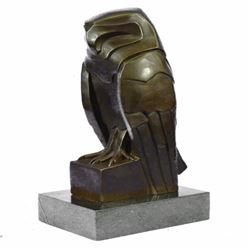 Abstract Modern Art Owl Bronze Sculpture on Marble Base Statue