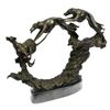 Image 1 : Three Wild Dogs Running on Marble Base Bronze Sculpture