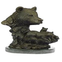 Handcrafted Museum Quality Classic Wildlife Bear Family Bronze Sculpture