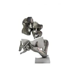 Silver and White Modern Modeling Couple reading Book Sculpture
