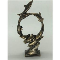 Gorgeous Detailed Eight Dolphin in A circular Manner Cold Cast Bronze Sculpture