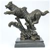 Image 1 : Pack Wolf Wolves Running Bronze Sculpture on Marble Statue