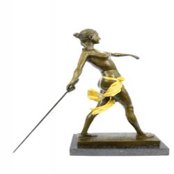 Nude Female Gilt Diana Hunter Bronze Sculpture
