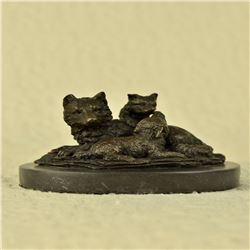 Wolf Cub Bust Wild Life Figurine on Marble Base Bronze Sculpture